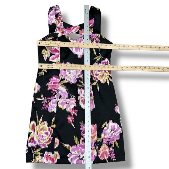 Cache Abstract Floral Cage Front Sleeveless Sheath Dress Black Pink 12 - Picture 11 of 12